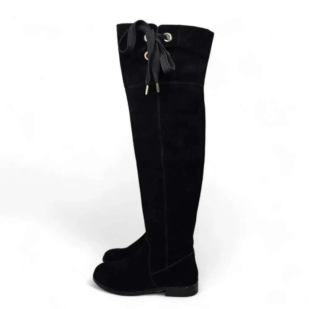 Kate Spade New York Over The Knee Boots Women's Black‎ Suede Gold Trim Tall 5M